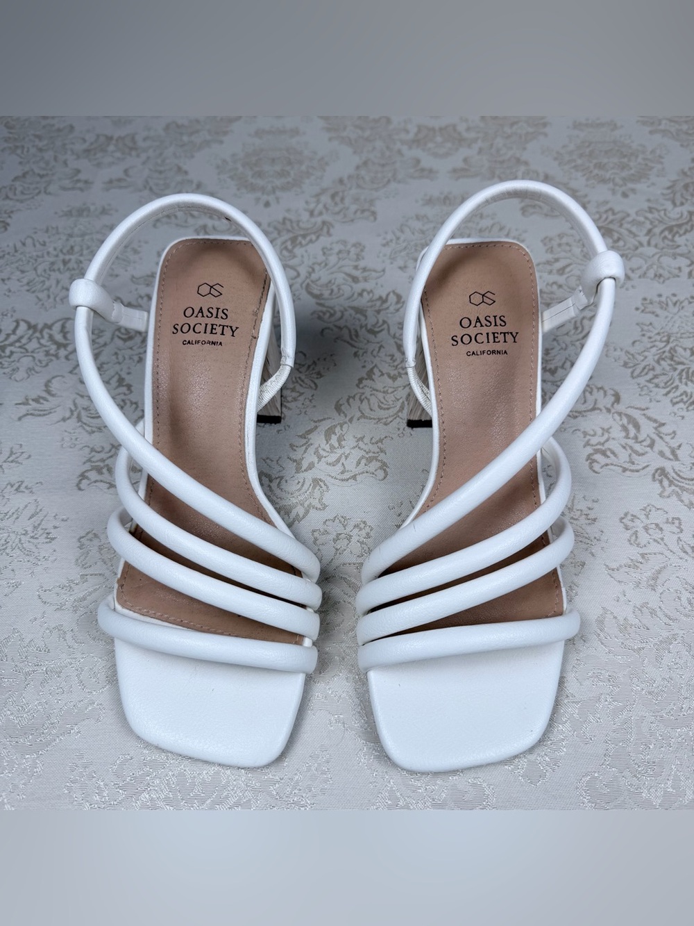Oasis Society White Multi-Strap Square Toe Block Heels, 6